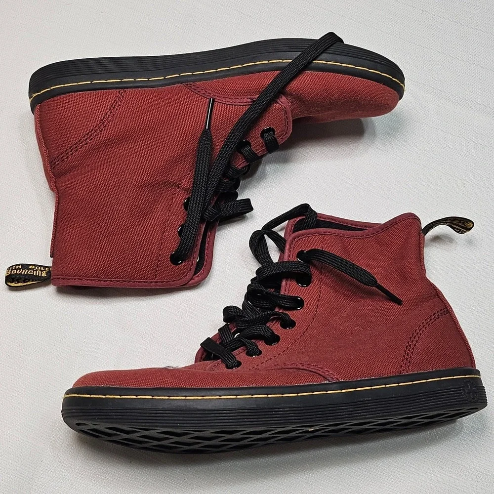 Dr Martens Shoreditch Burgundy Canvas Lace‎ Up Ankle Boots Women's Size 6 US